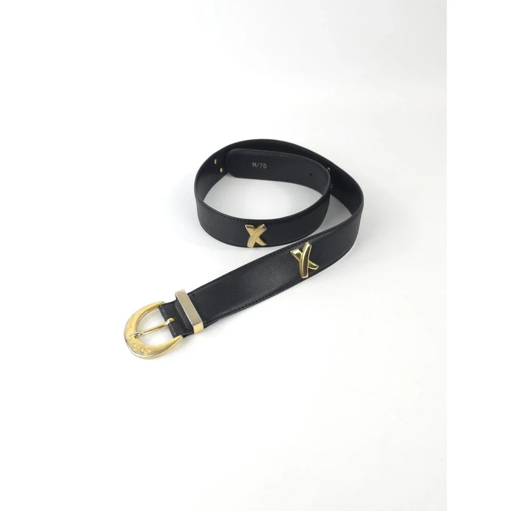 Paloma Picasso Leather Belt Black & Gold X Size Medium /75